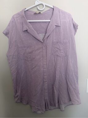Jachs Lavender Button-Down Cap Sleeve Blouse